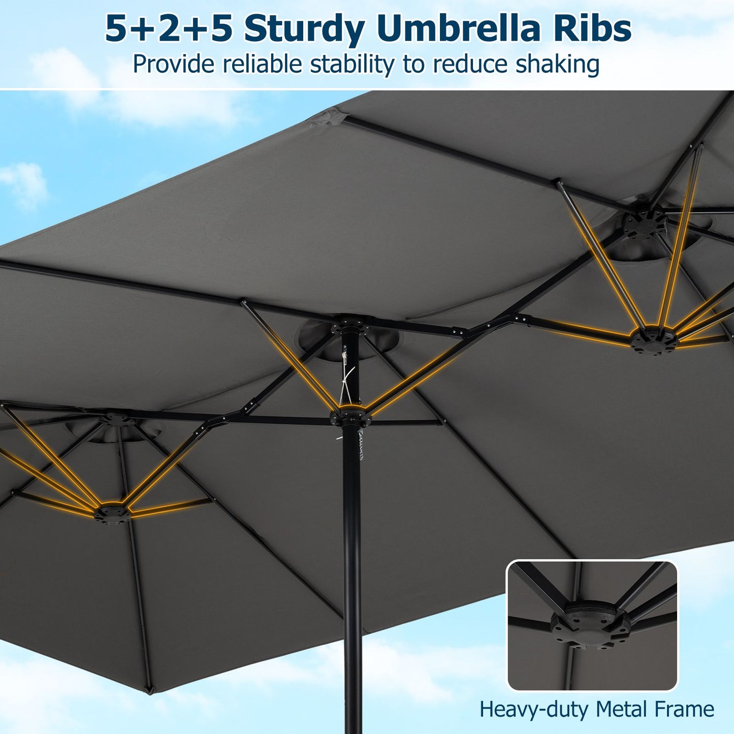 Coast Dubbeldak Parasol 430 x 276 x 260 cm Extra Groot - 12 Ribben - Zwengelsysteem - Grijs