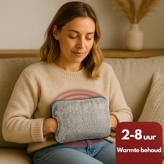 Coozie Elektrische Kruik – 1L – met ThermoSoft Hoes van Fluffy Stof – Verwarmende Zachte Warmwaterkruik – Warmtekruik – Grijs