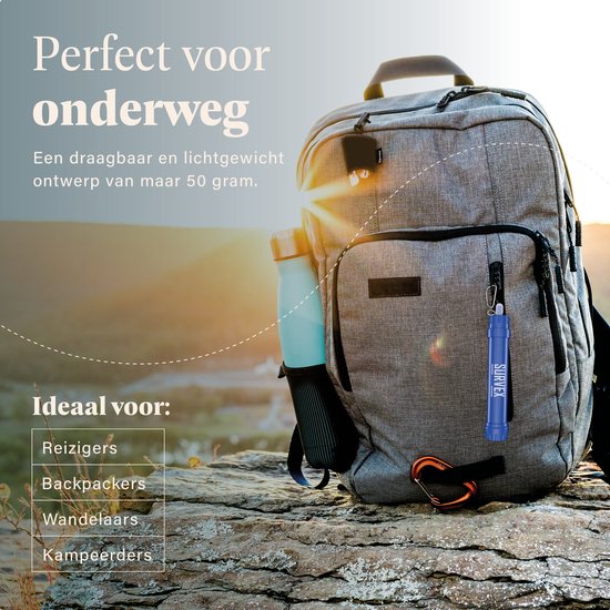 SURVEX Personal Water Filter Straw XL 4000L – Uniek KDF-55 filter – Waterfilter Survival & Outdoor – BPA-vrij – Noodpakket voor Thuis – Complete Set Waterzuiveringsapparaat – Drinkfles Waterzuivering Outdoor – Overlevingspakket – Blauw