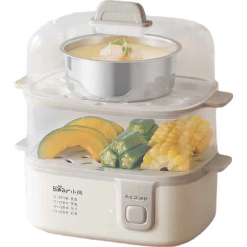 BEAR Elektrische Eierkoker & Stoomkoker ZDQ-D12R3 - 2 Niveaus - 270 W - 2-3 L - 21 x 13 x 23 cm - Beige