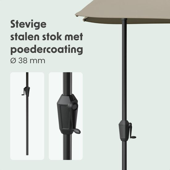 LifeGoods Balkon Parasol - Tuin - 270x135 cm - Halfronde Parasol - Waterdicht - UPF50+ - Taupe