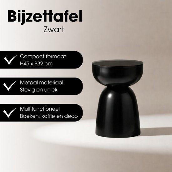Mica Decorations Elliot Bijzettafel - Bijzettafel Rond H45 x Ø32 cm - Bijzettafeltje voor Woonkamer of Slaapkamer - Ideaal als Plantentafeltje - IJzer met Poedercoating - Zwart