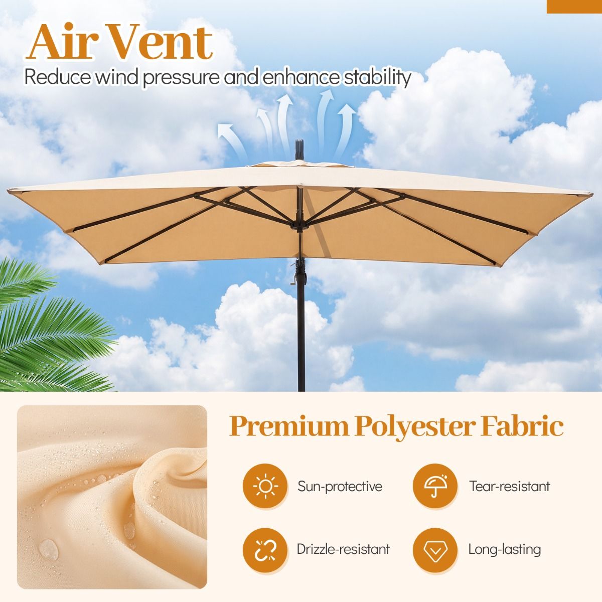 Coast Vierkante Hangparasol - 360° draaibaar - slingermechanisme - beige 250 x 250 cm