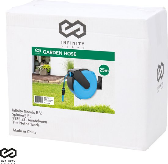 Infinity Goods Wandslangbox - 25 Meter - Tuinslang Met Haspel - 180° Draaibaar - Automatisch