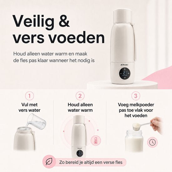 Koraki® Thermosfles Flessenwarmer - Draadloze Flesverwarmer - Voor onderweg - 500ml