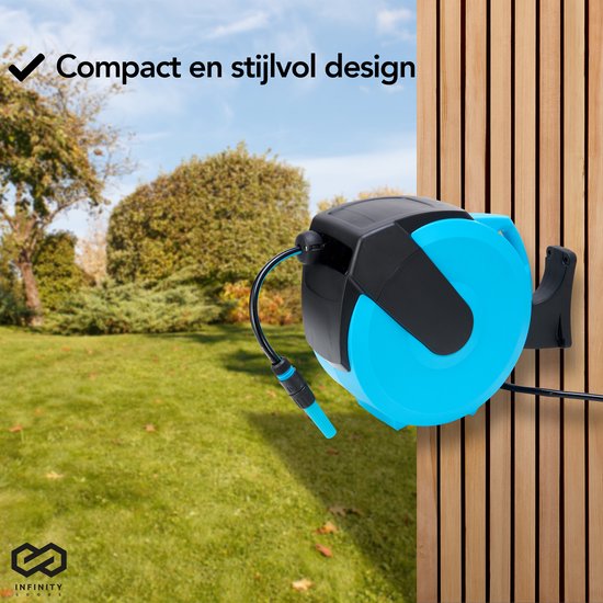 Infinity Goods Wandslangbox - 25 Meter - Tuinslang Met Haspel - 180° Draaibaar - Automatisch