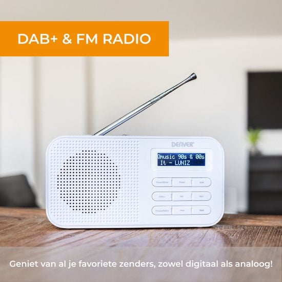 Denver DAB Radio - Keukenradio - FM Radio - Draagbare Radio - Batterijen & Netstroom - DAB42 - Wit