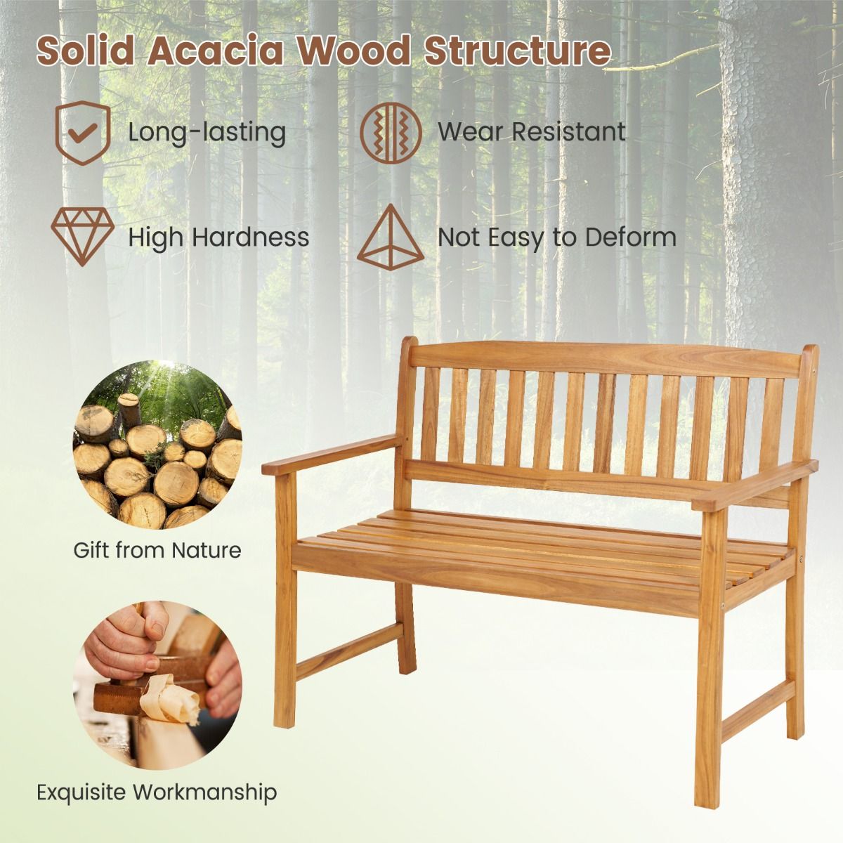 Coast Tuinbank - Massief acaciahout - 2-zits - Tot 360 kg draagkracht - Natuur - 110 x 56,5 x 86 cm