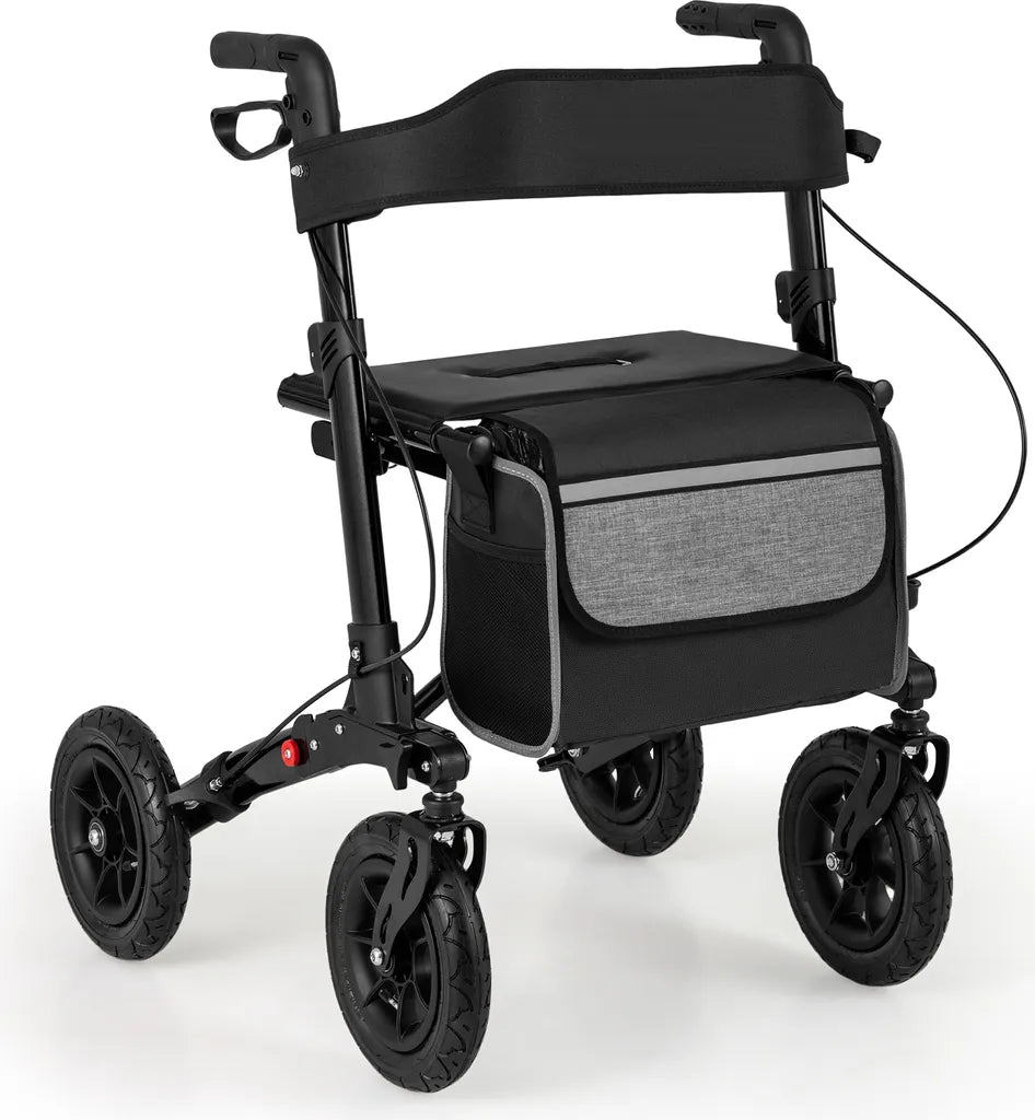 Coast Opvouwbare Rollator Zwart – 2-in-1 Reisrollator met Zitje en Luchtbanden – 62 x 82 x 81,5-97 cm