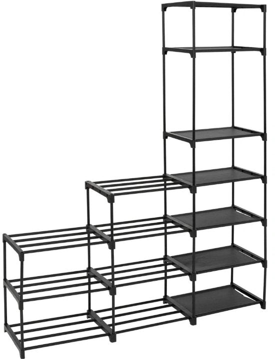 Modulair schoenenrek 8 etages voor 32 paar Five® - Zwart - Eenvoudig monteerbaar