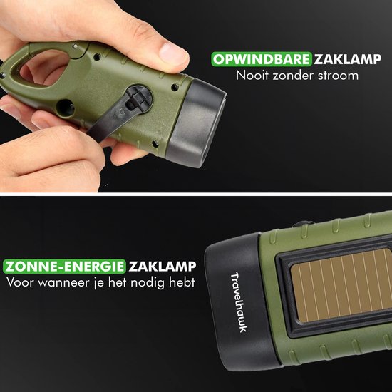 Travelhawk Opwindbare Zaklamp - Led Knijpkat met Dynamo - Handmatig zonder Batterij Oplaadbaar - Noodpakket