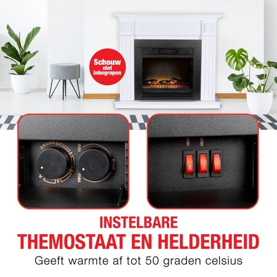 Classic Fire Sfeerhaard - Elektrisch - 1800W - 20 m²  - LED - 67 x 23 x 62 CM - Zwart