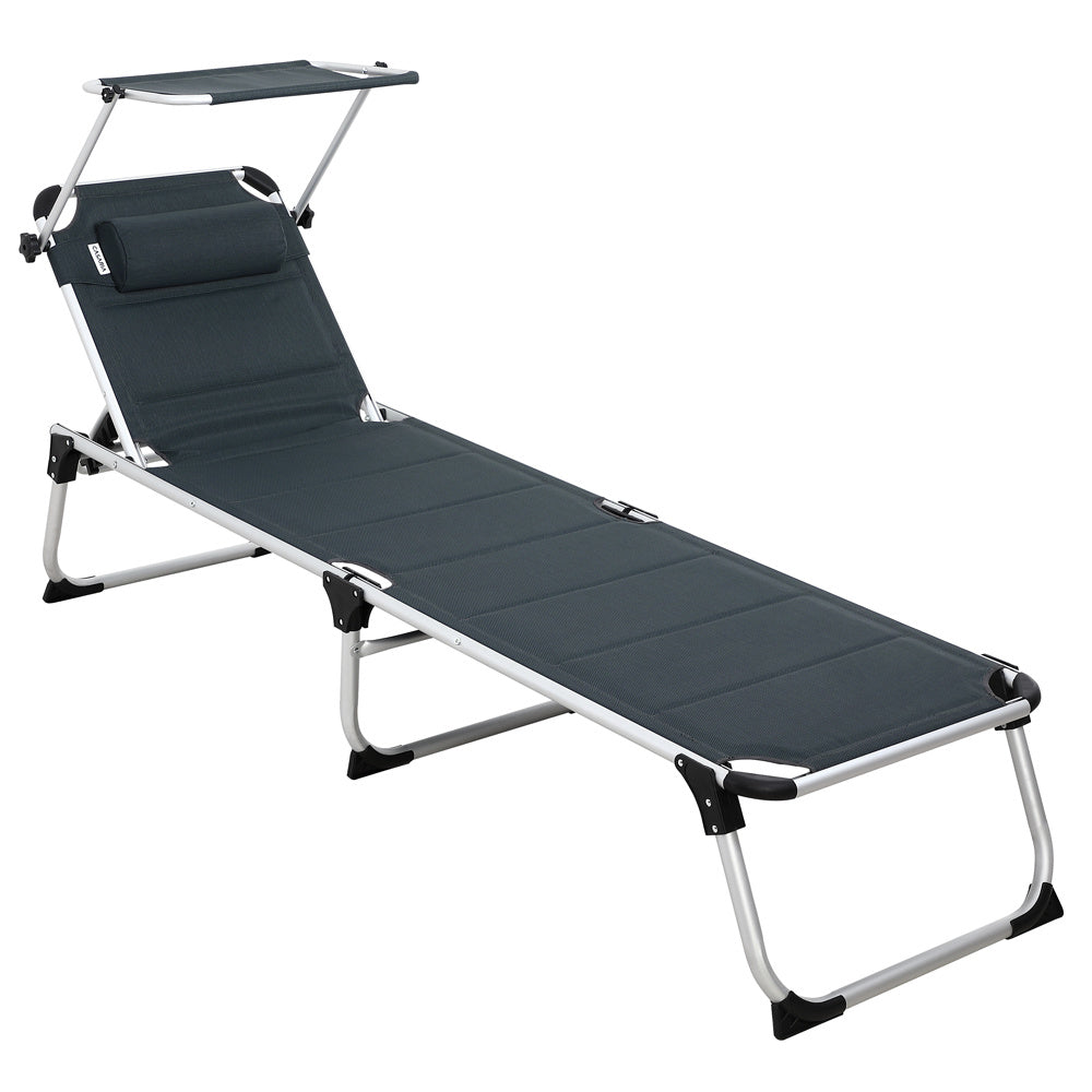 Casaria Ligstoel Bari Comfort Plus – Zonnendak & Handgrepen – Grijs