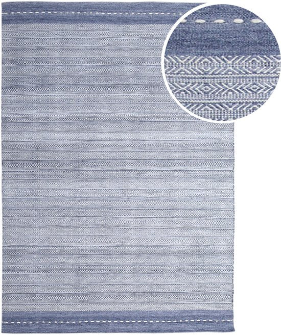 AXI Rhodos Buitenkleed – Rechthoekig – 200 x 290 cm – Blauw – Geometrisch patroon - Buitenkleed – Buitentapijt – Weer- en UV-bestendig – Plat geweven – Tuintapijt – Voor binnen en buiten - Handgeweven