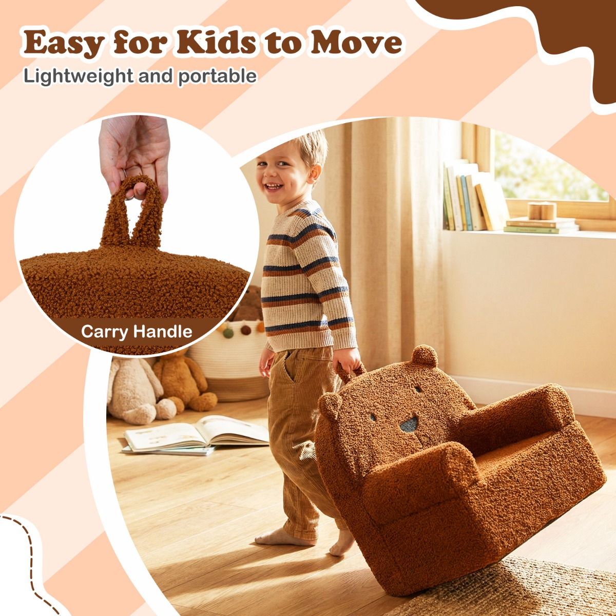 Coast Kinderbank Beer - Afneembare teddyfleece hoes - Lichtgewicht met handvat - Bruin