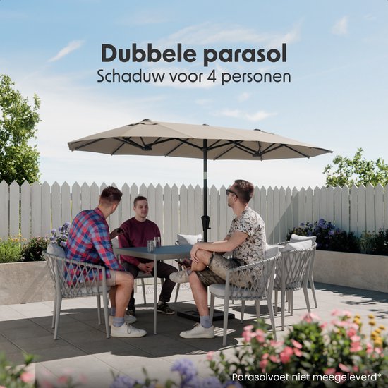 LifeGoods Dubbele Parasol - Tuin - 160x300cm - tot 8 Personen - Waterdicht - UPF50+ - Taupe