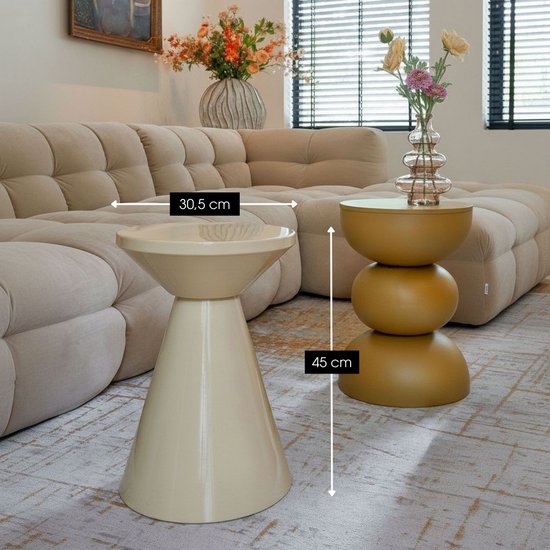 Mica Decorations Jim Bijzettafel - Bijzettafel Rond H45 x Ø31 cm - Ijzeren Tafeltje voor Woonkamer of Slaapkamer - Plantentafeltje - Nachtkastje Industrieel - Beige