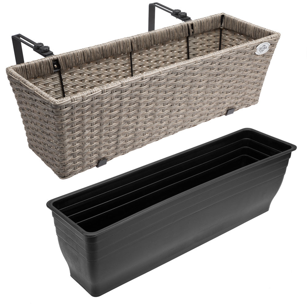 Casaria Polyrattan Bloembak - 2 Stuks Incl. Ophangbeugels - Beige