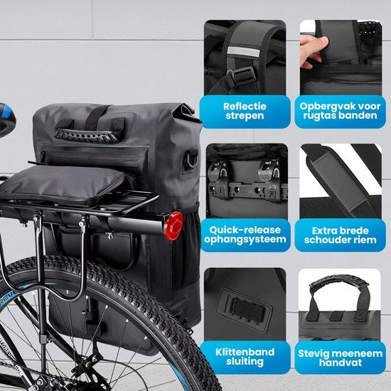 Avalo Fietstas - 3 in 1 Ontwerp - 25L - Waterdicht - 48 x 28 x 17 cm -Zwart