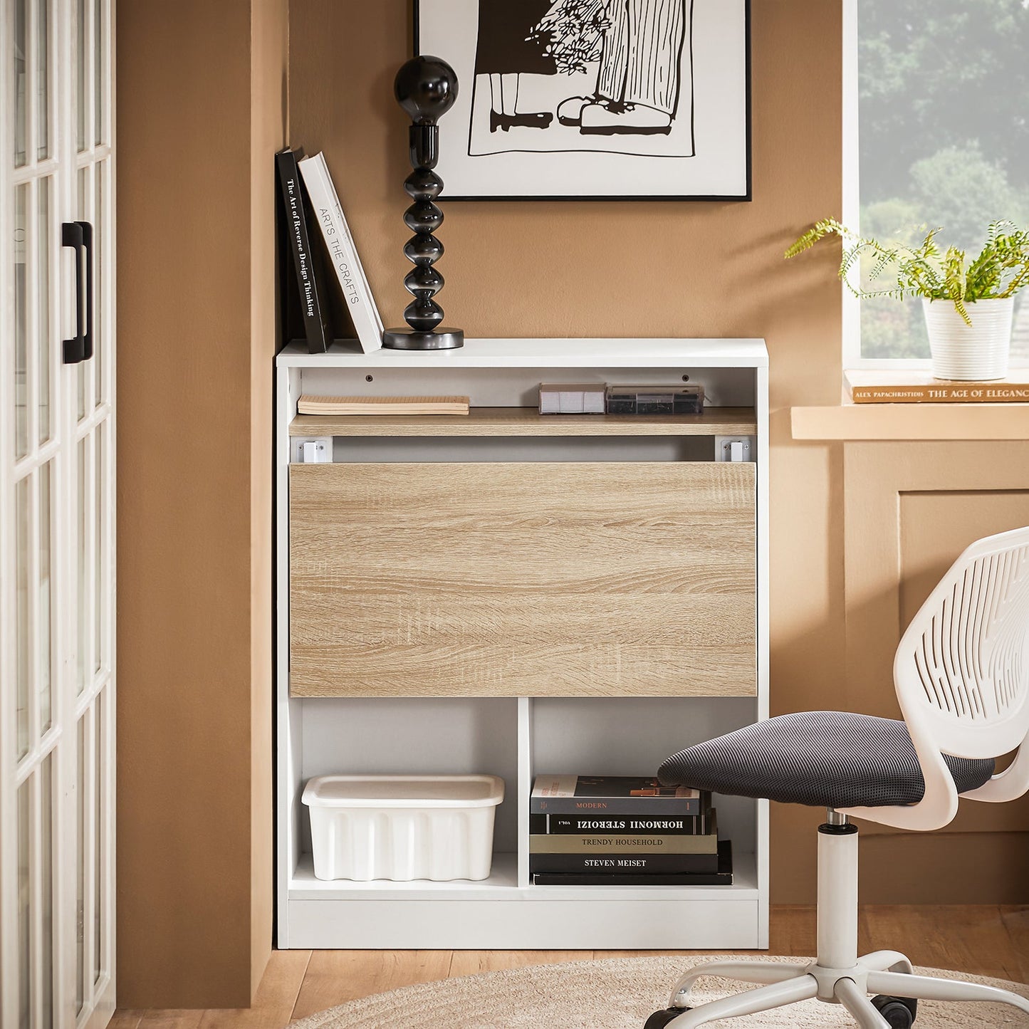Ruimtebesparend Opvouwbaar Bureau met Opbergplanken – SoBuy FWT104-WN - wit - 70 x 57 x 85 cm
