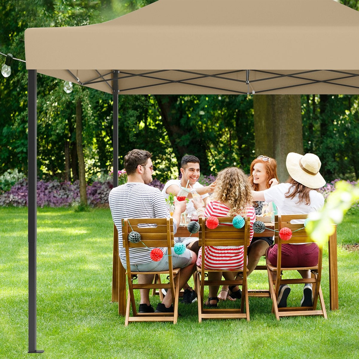 LifeGoods Partytent - Paviljoen - EasyUp - Opvouwbaar - Waterdicht - Met Draagtas met wieltjes - 440 x 297 cm - Beige