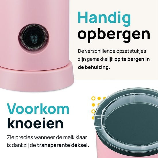 MOA Melkopschuimer Elektrisch - BPA vrij - Voor Opschuimen en Verwarmen - Roze - MF5P