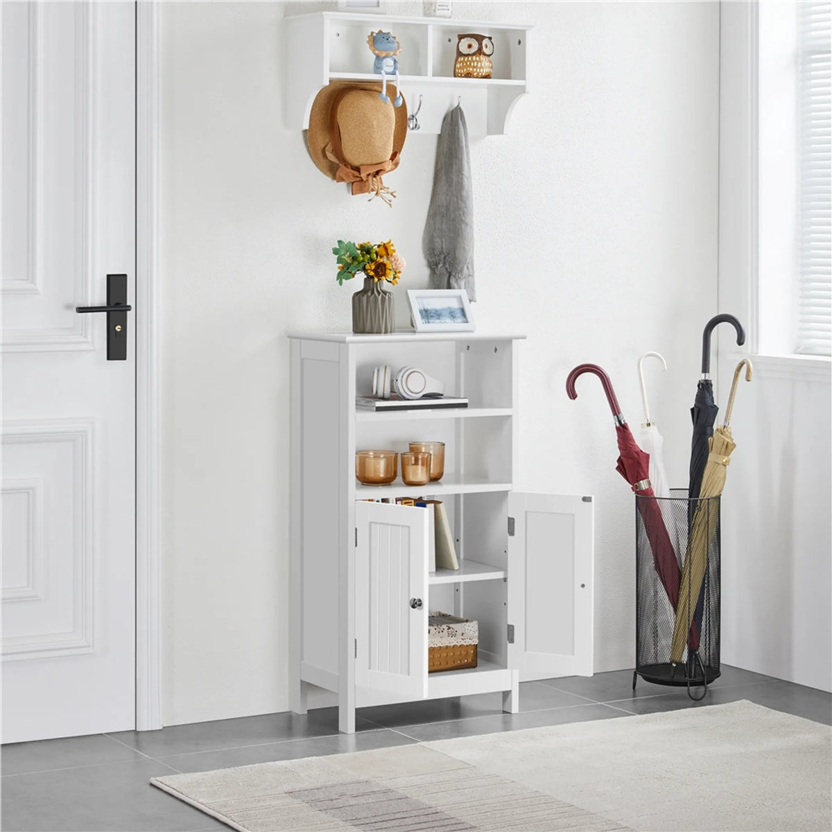 Yaheetech Badkamerkast met Dubbele Deur en Verstelbare Plank - 92,5 x 50 x 30 cm - Wit