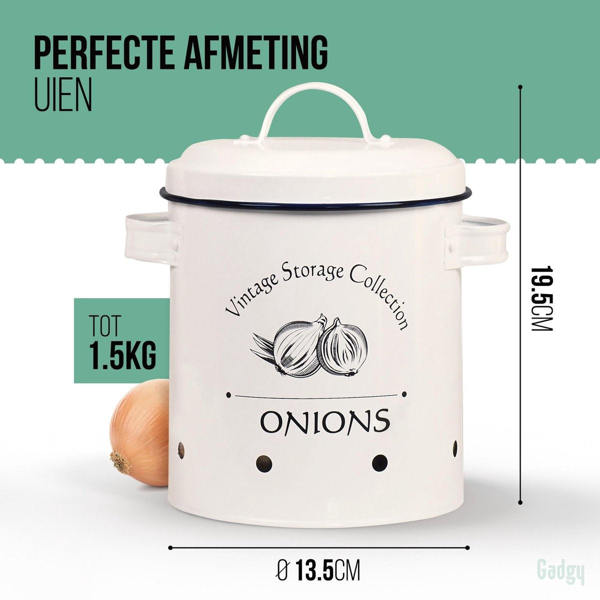Gadgy Voorraadpotten Set van 3 stuks - Aardappelpot - Uienpot - Knoflookpot – INCL Deksel – Bewaardoos