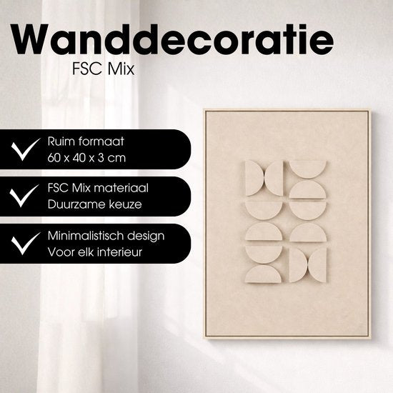 Mica Decorations Wanddecoratie - Wandpaneel Abstracte Kunst 60 x 40 x 3 cm - Woondecoratie voor Woonkamer of Slaapkamer - Lichtgrijs