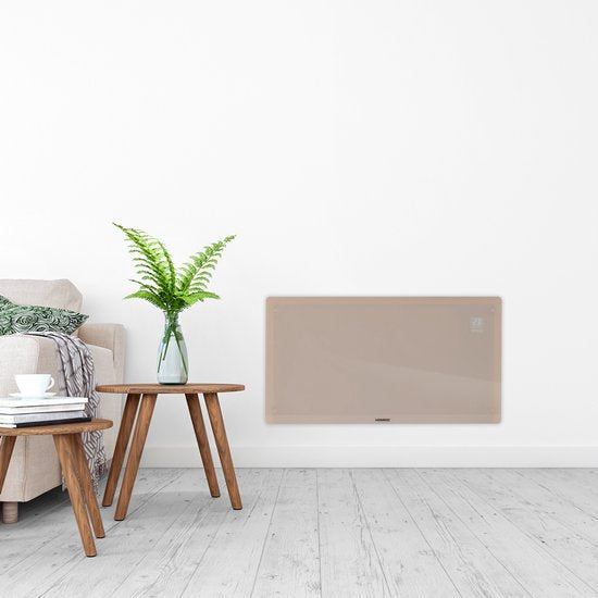 VONROC Luxe elektrische kachel - Convectorkachel met glazen paneel – 1250W/2500W- Verwarmt ruimtes tot 30m2 - Bediening zowel met app (via Wifi) als handmatig – Instelbare thermostaat en timer - Beige