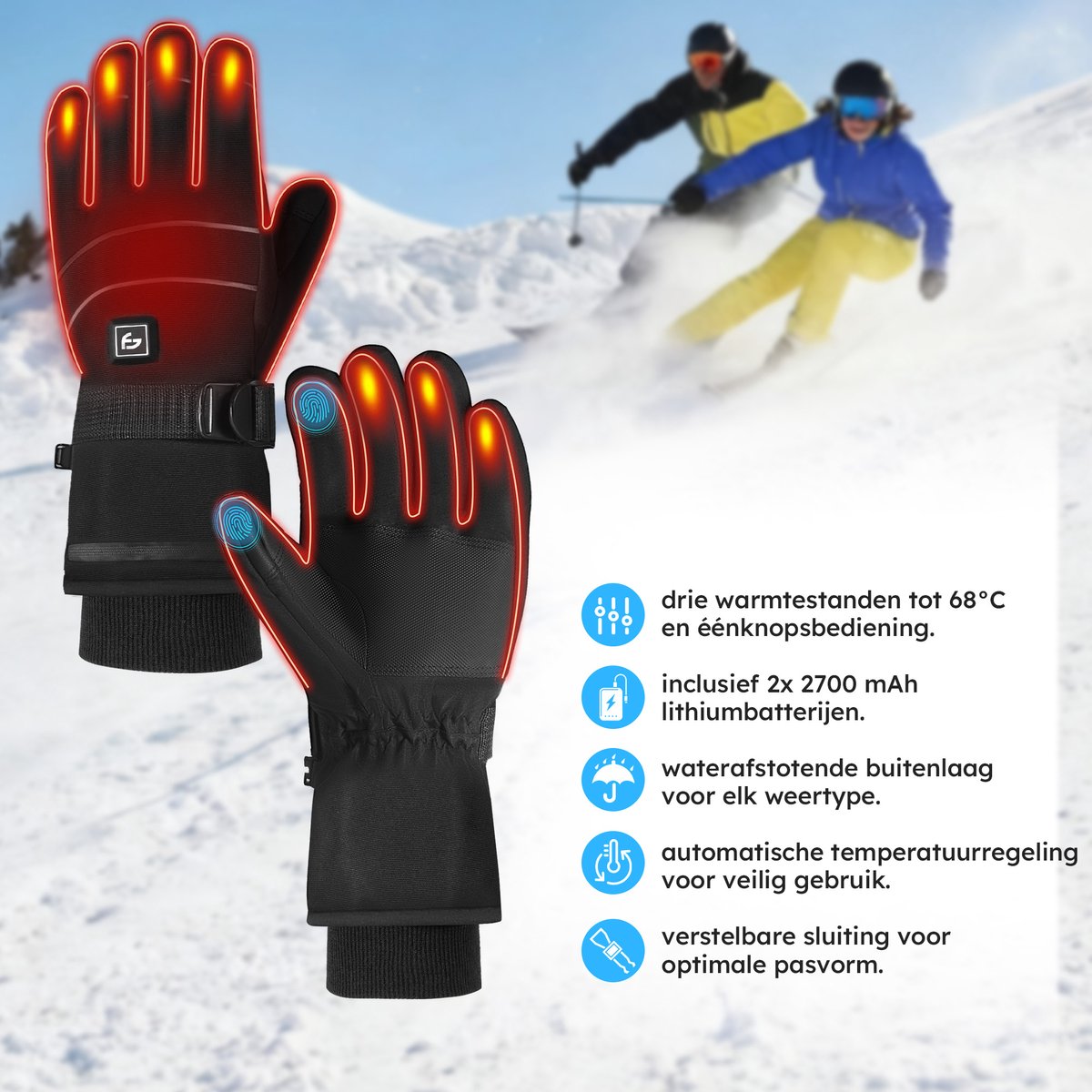 Saaf verwarmde handschoenen Pro M – 3 standen – Oplaadbaar – Water- en winddicht – Zwart – 28x11 cm