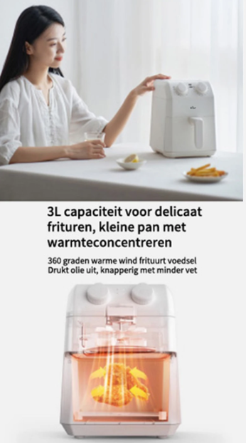 Bear QZG-K12T1 Compacte Airfryer 3L - Wit - 20,5 x 26,5 x 28,5 cm