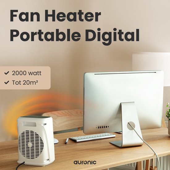 Auronic Ventilatorkachel Digitaal - Keramische Kachel - Draagbaar - 2000W Heater - Wit