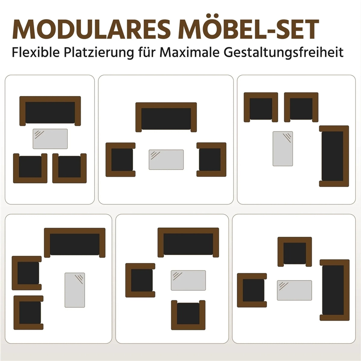 Yaheetech Polyrattan Loungeset 4-delig - 2-zitsbank en 2 Fauteuils met Glazen Tafel - 100 x 59,5 cm - Bruin met Beige Kussens