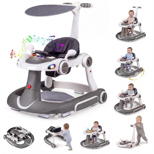 Coast 6-in-1 Babywalker - Activiteitencentrum - Verstelbaar - Muziek - Verlichting - Schommel - Grijs