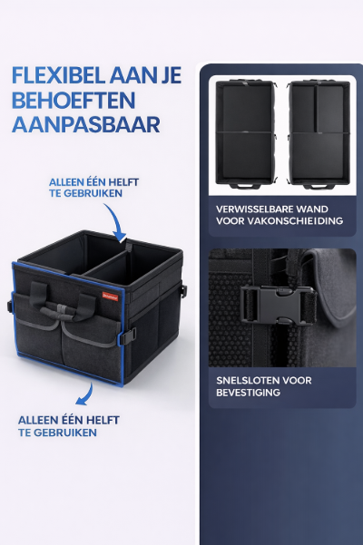 HELDENWERK Premium kofferbak organizer met deksel, stevig & antislip - Opvouwbare kofferbaktas, groot met dubbele bodem - Kofferbakbox, kofferbak organizer box