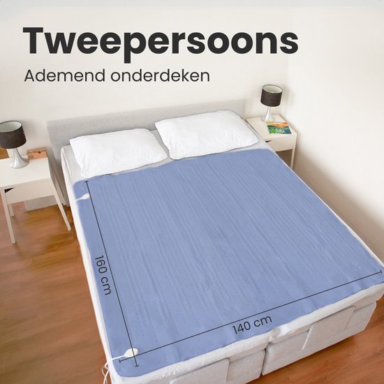 Auronic Elektrische Onderdeken - 160x140cm - 2 Persoons - met Hoekelastieken en 2 Controllers - Verwarmingsdeken - Blauw
