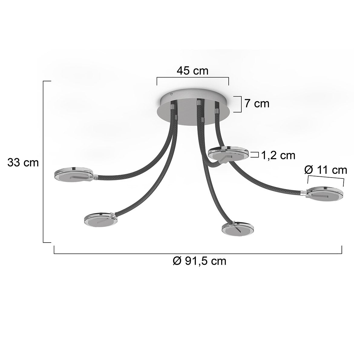 Plafondlamp Turound 3375ST – stalen designlamp met glas, LED, dimbaar, 91,5 cm, Steinhauer