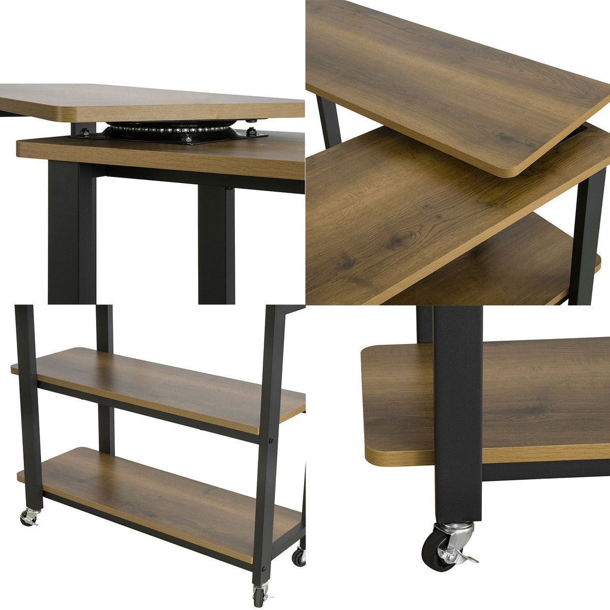 SoBuy Draaibare Bijzettafel met Wielen - 133x30x69 cm
