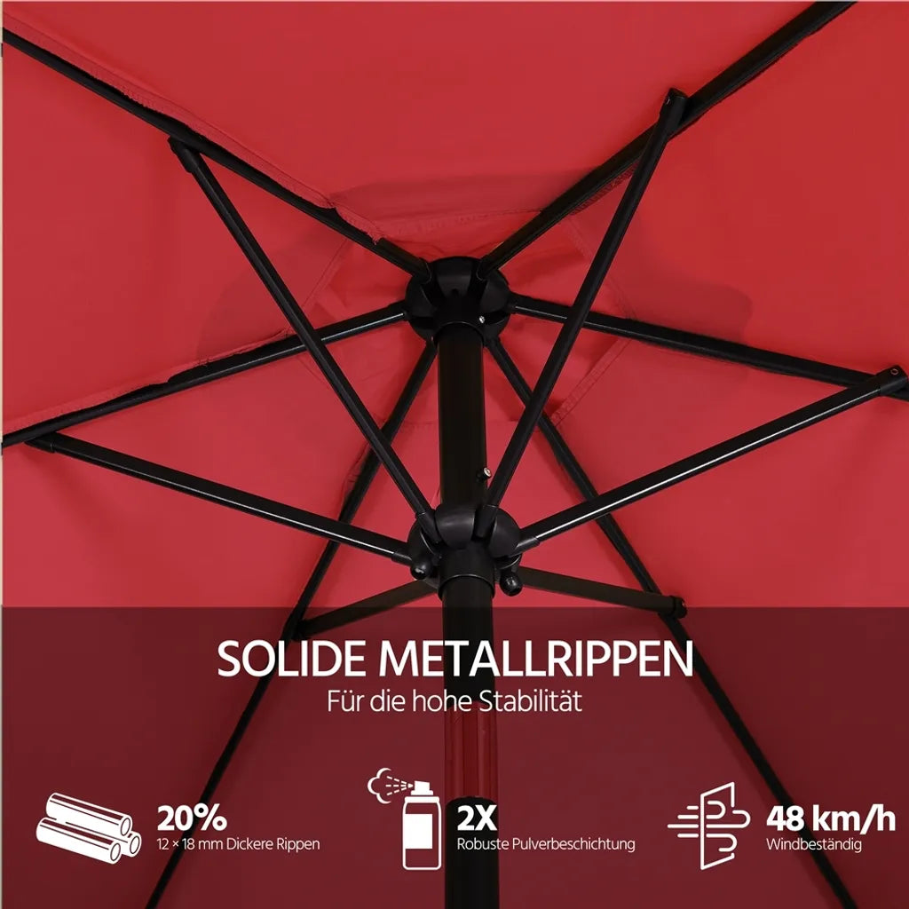 Yaheetech Tuinparasol Ø 269 cm - Rood - Kantelbare Parasol met Slinger en UPF 50+ UV-bescherming