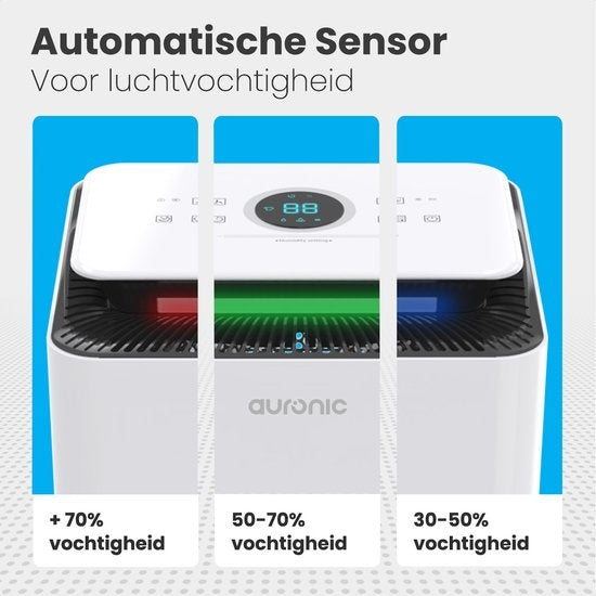 Auronic - Luchtontvochtiger 12L - Met Wasdroogfunctie, Luchtreiniger, 185W, Fluisterstil (36 dB), Geschikt voor 48 m³ - Wit