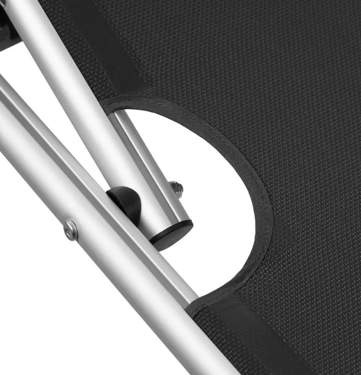 tectake Aluminium Ligstoel Aurelie Zwart – 60 x 189 cm – Opvouwbaar met Zonnedak