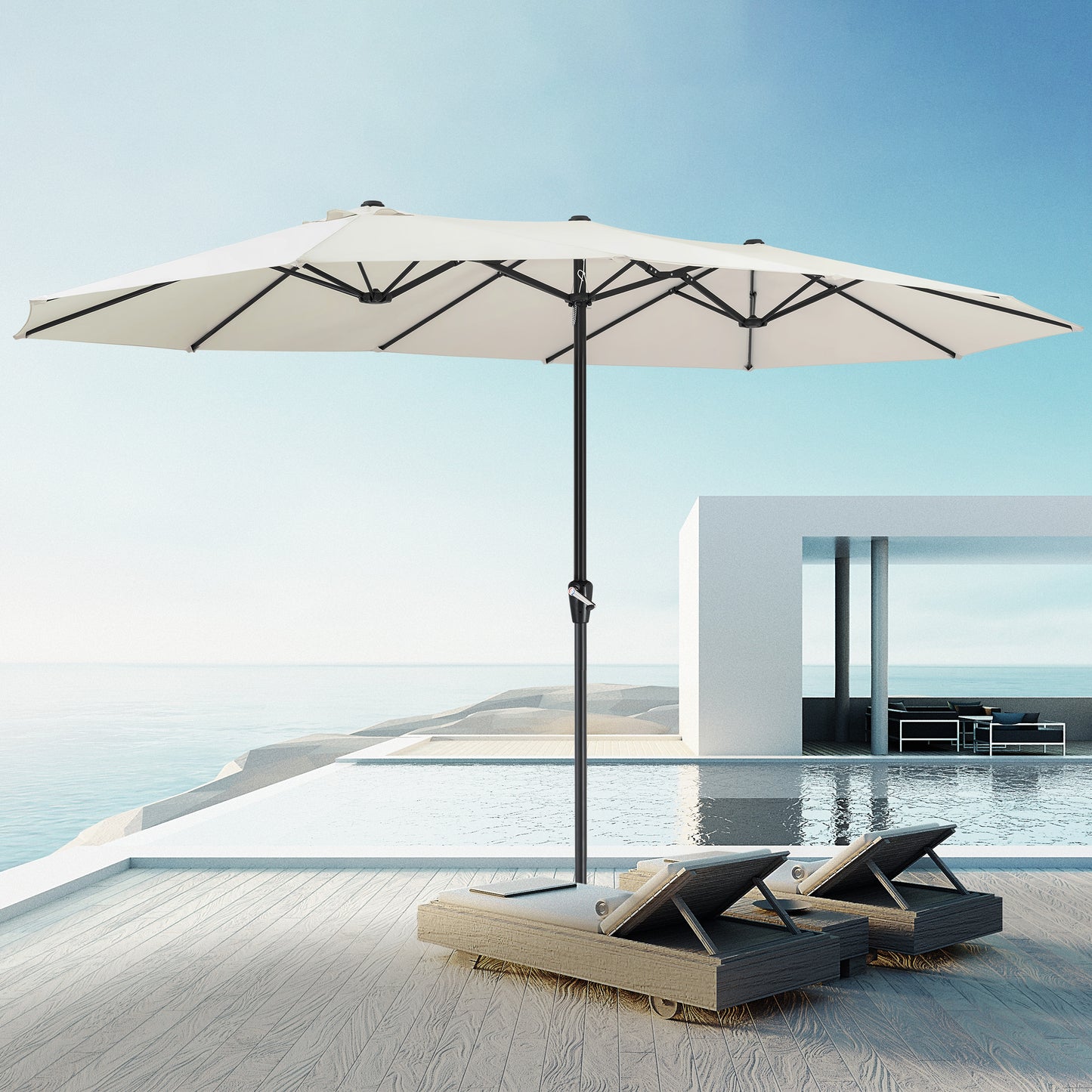 Kingsleeve Dubbele Parasol XXL – Voorzien Van UV Bescherming 80 Plus En Drie Windopeningen En Kleurgecoördineerde Beschermhoes – Voor Tuin En Terras – Crème Polyester En Gepoedercoat Staal – 460 x 270 x 240 cm
