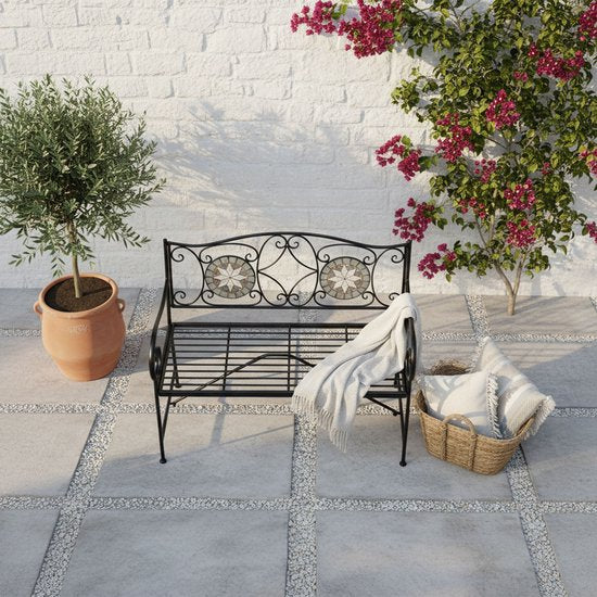 AXI Margot Mozaïek Tuinbank Ster – Grijs/bruin – Metalen Tuinbank – 107 x 54 x 92 cm – Tuinbank voor 2 Personen - Mozaïeklook – Ingelegd met keramische tegels – Voor tuin, terras en balkon