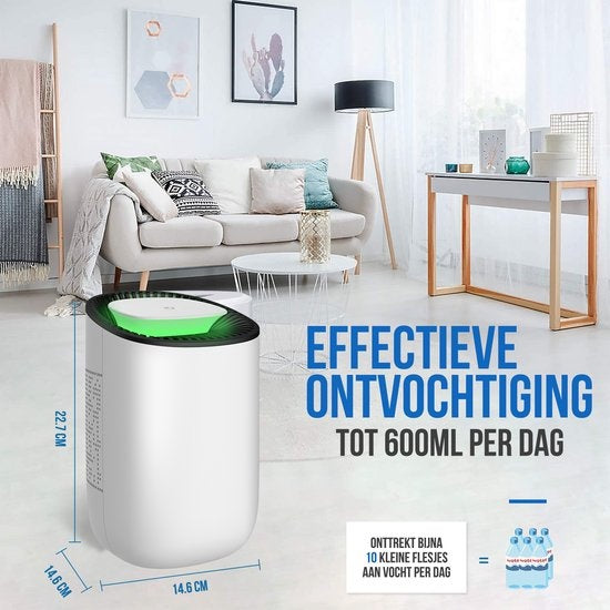 Strex Luchtontvochtiger – Stil & Compact – 600 ml/dag – Voor Huis, Slaapkamer & Kantoor - Wit