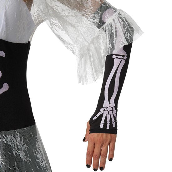Dressforfun Griezelige skeletbruid L - verkleedkleding kostuum halloween verkleden feestkleding carnavalskleding carnaval feestkledij partykleding - 302007