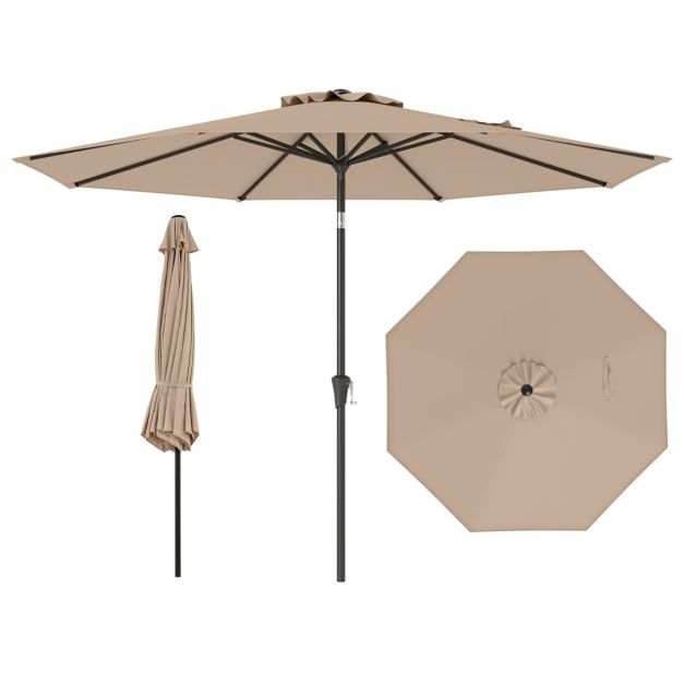 Coast Terrasparasol 303 cm Bruin – Kantelbare Parasol met Zwengel & 8 Baleinen Dubbelgelaagd voor Tuin, Terras & Zwembad