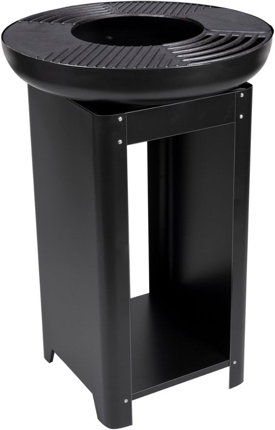 alpina 3-in-1 Vuurkorf en Grillplaat - Tuinhaard 61 x 90 cm - met Teppanyaki Bakplaat - Plancha BBQ met Brandhout Opslagplaats - Vuurkorf voor Buiten - Metaal