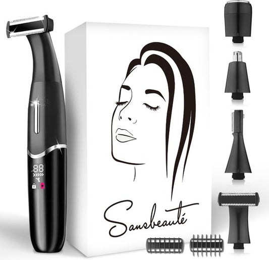 4-in-1 Bikinitrimmer - Sansbeauté® - Gezicht - Oksels - Benen - Bikinilijn - Wenkbrauw Trimmer - Gezichtsontharing Dames - Intieme Zone - Ladyshaves Bikini - Ontharingsapparaat Electrisch