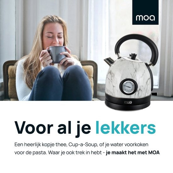 MOA Waterkoker Retro - 1.8L - RVS - BPA vrij - 2200W - 27.50x23.50x19.50 cm - Wit Marmer